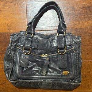 Chloe Black Leather Handbag with Gold Accents